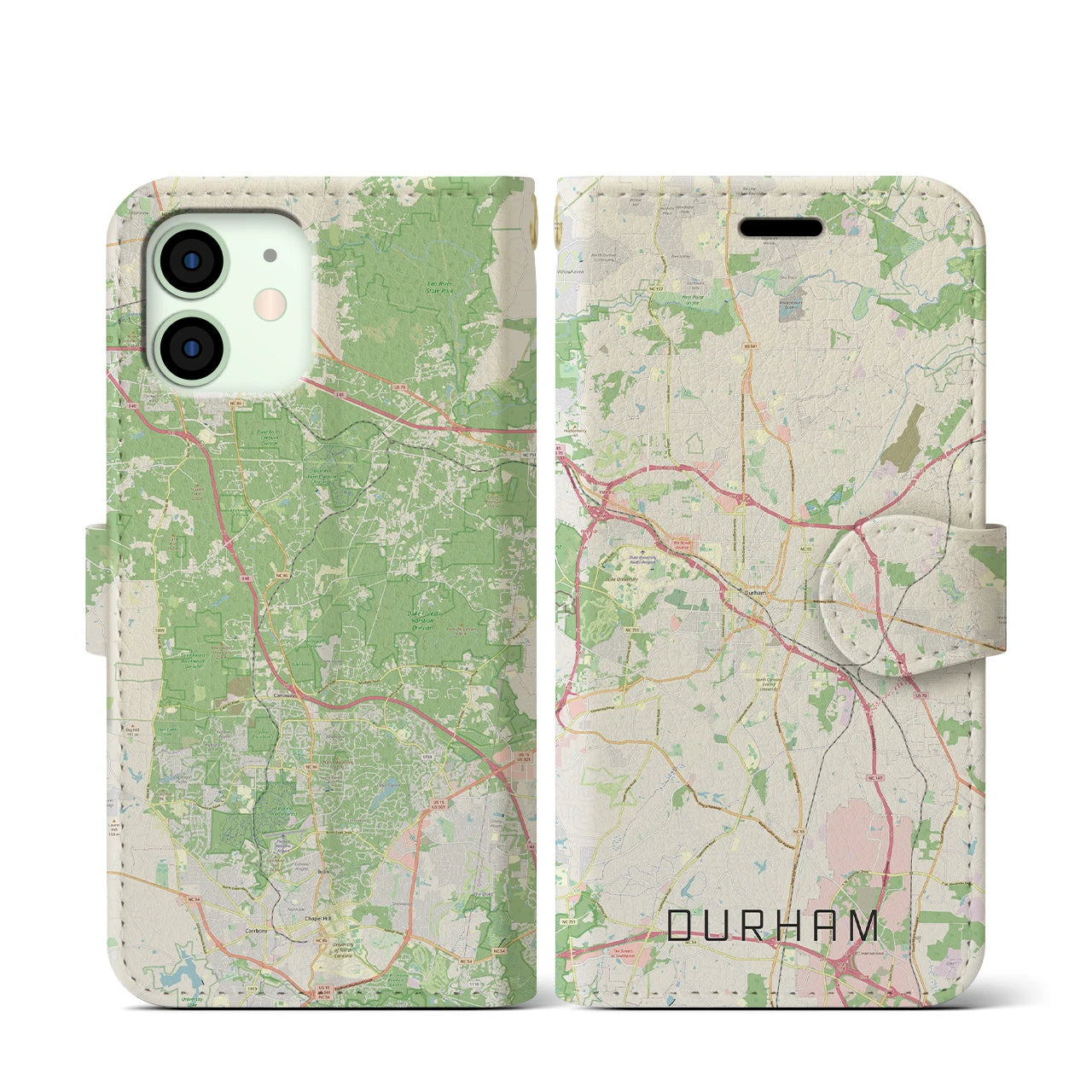 【ダーラム(アメリカ)】地図柄iPhoneケース(手帳タイプ)ナチュラル・iPhone 12 mini 用