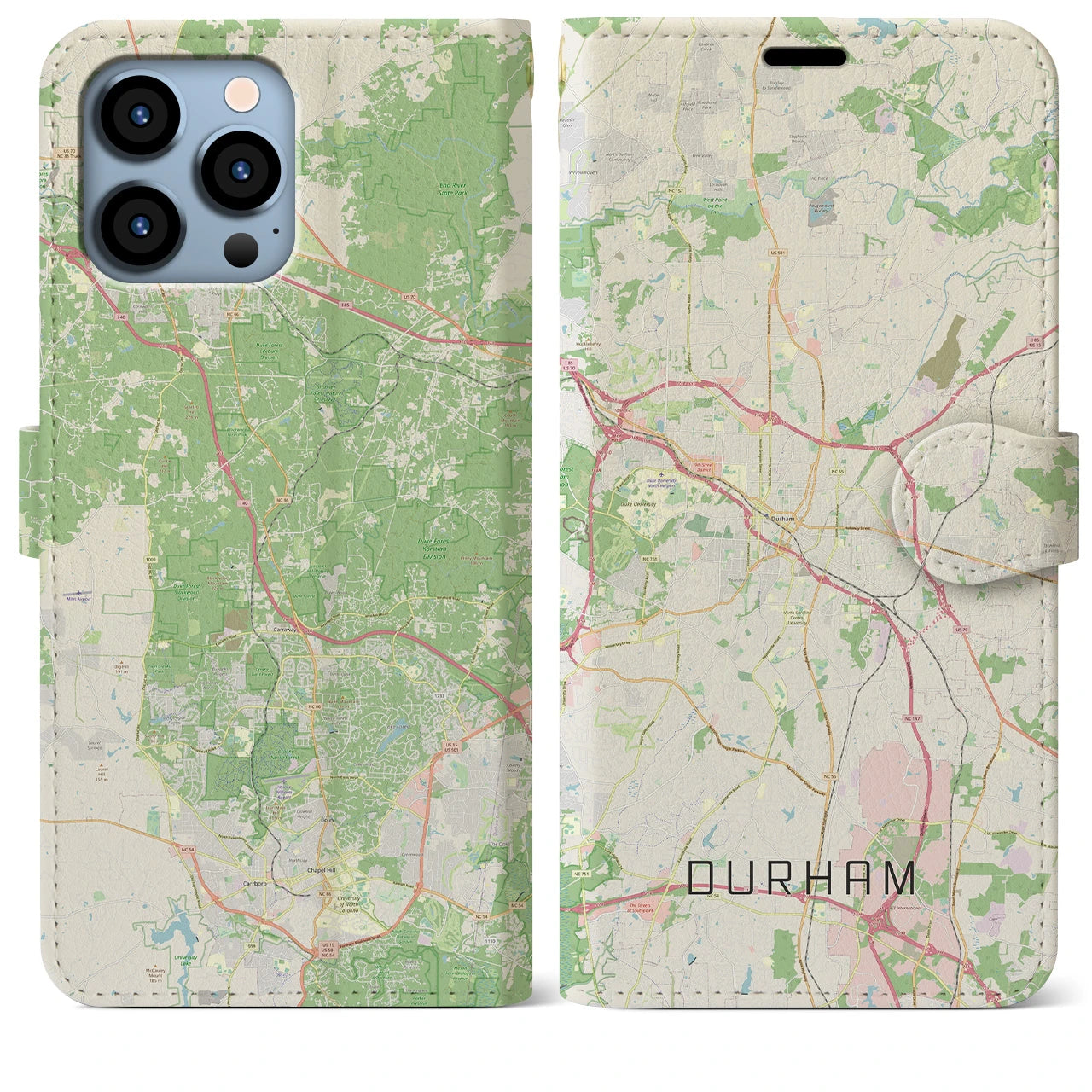 【ダーラム(アメリカ)】地図柄iPhoneケース(手帳タイプ)ナチュラル・iPhone 13 Pro Max 用