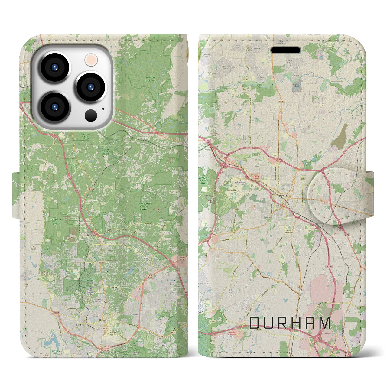 【ダーラム(アメリカ)】地図柄iPhoneケース(手帳タイプ)ナチュラル・iPhone 13 Pro 用
