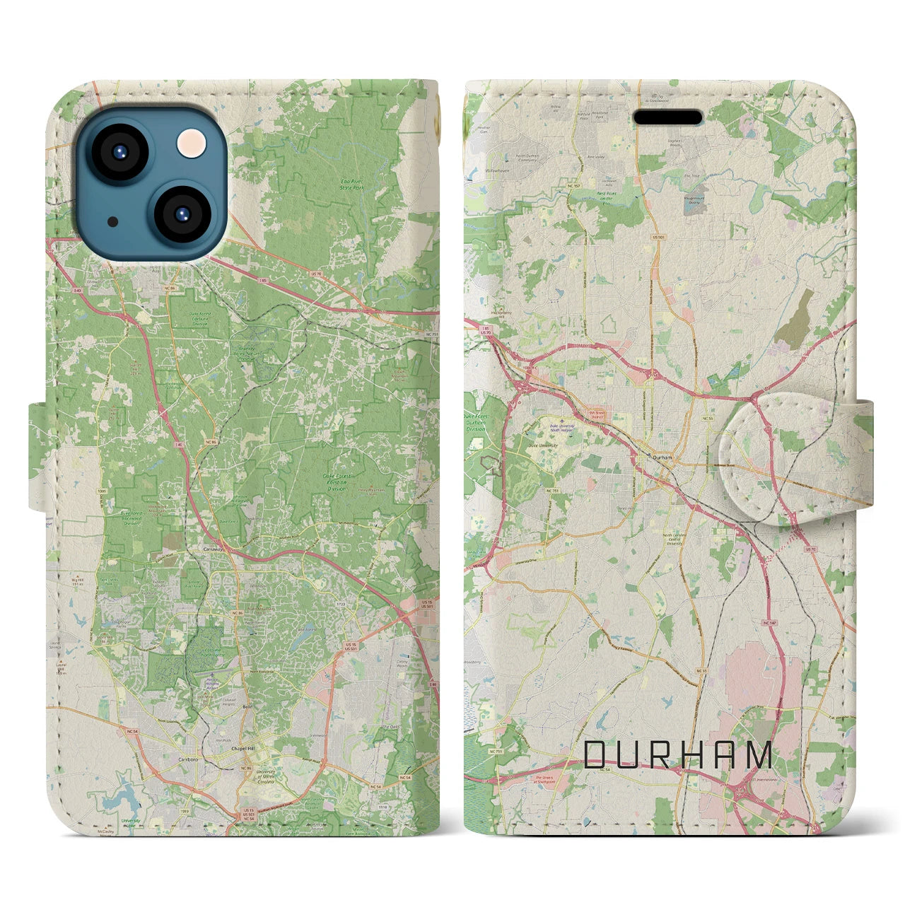 【ダーラム(アメリカ)】地図柄iPhoneケース(手帳タイプ)ナチュラル・iPhone 13 用