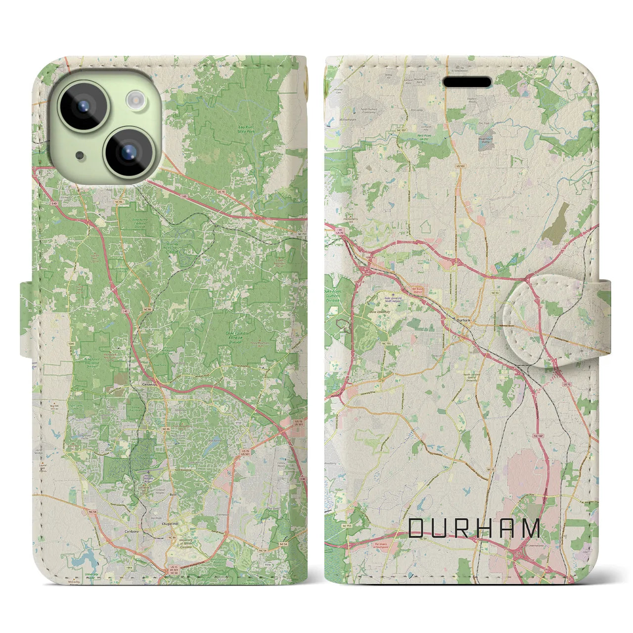 【ダーラム(アメリカ)】地図柄iPhoneケース(手帳タイプ)ナチュラル・iPhone 15 用