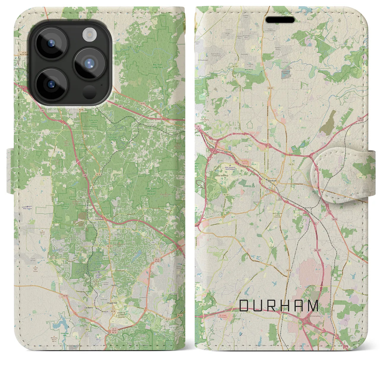【ダーラム(アメリカ)】地図柄iPhoneケース(手帳タイプ)ナチュラル・iPhone 15 Pro Max 用