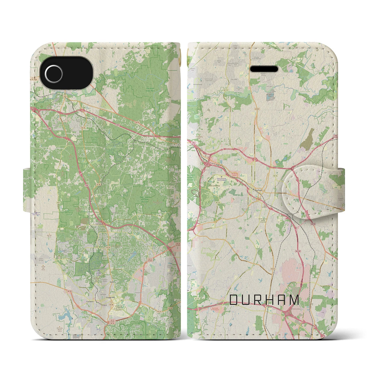 【ダーラム(アメリカ)】地図柄iPhoneケース(手帳タイプ)ナチュラル・iPhone SE(第3 / 第2世代) / 8 / 7 / 6s / 6 用
