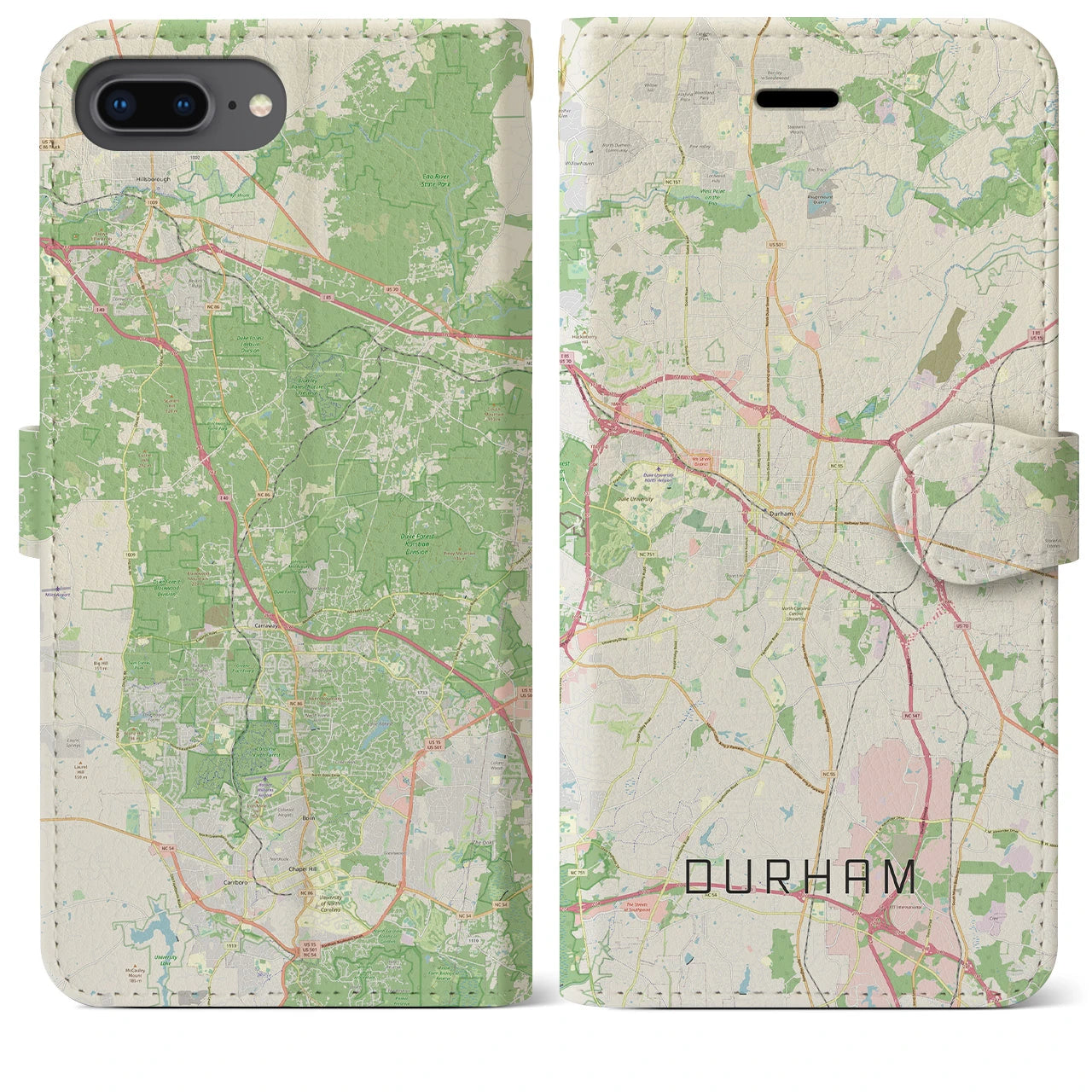 【ダーラム(アメリカ)】地図柄iPhoneケース(手帳タイプ)ナチュラル・iPhone 8Plus /7Plus / 6sPlus / 6Plus 用