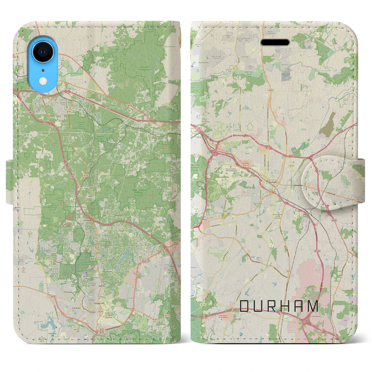 【ダーラム(アメリカ)】地図柄iPhoneケース(手帳タイプ)ナチュラル・iPhone XR 用