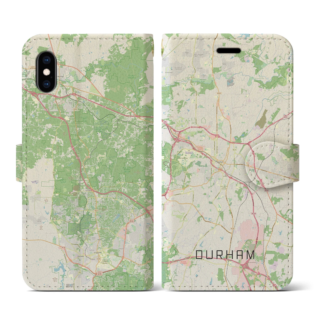 【ダーラム(アメリカ)】地図柄iPhoneケース(手帳タイプ)ナチュラル・iPhone XS / X 用