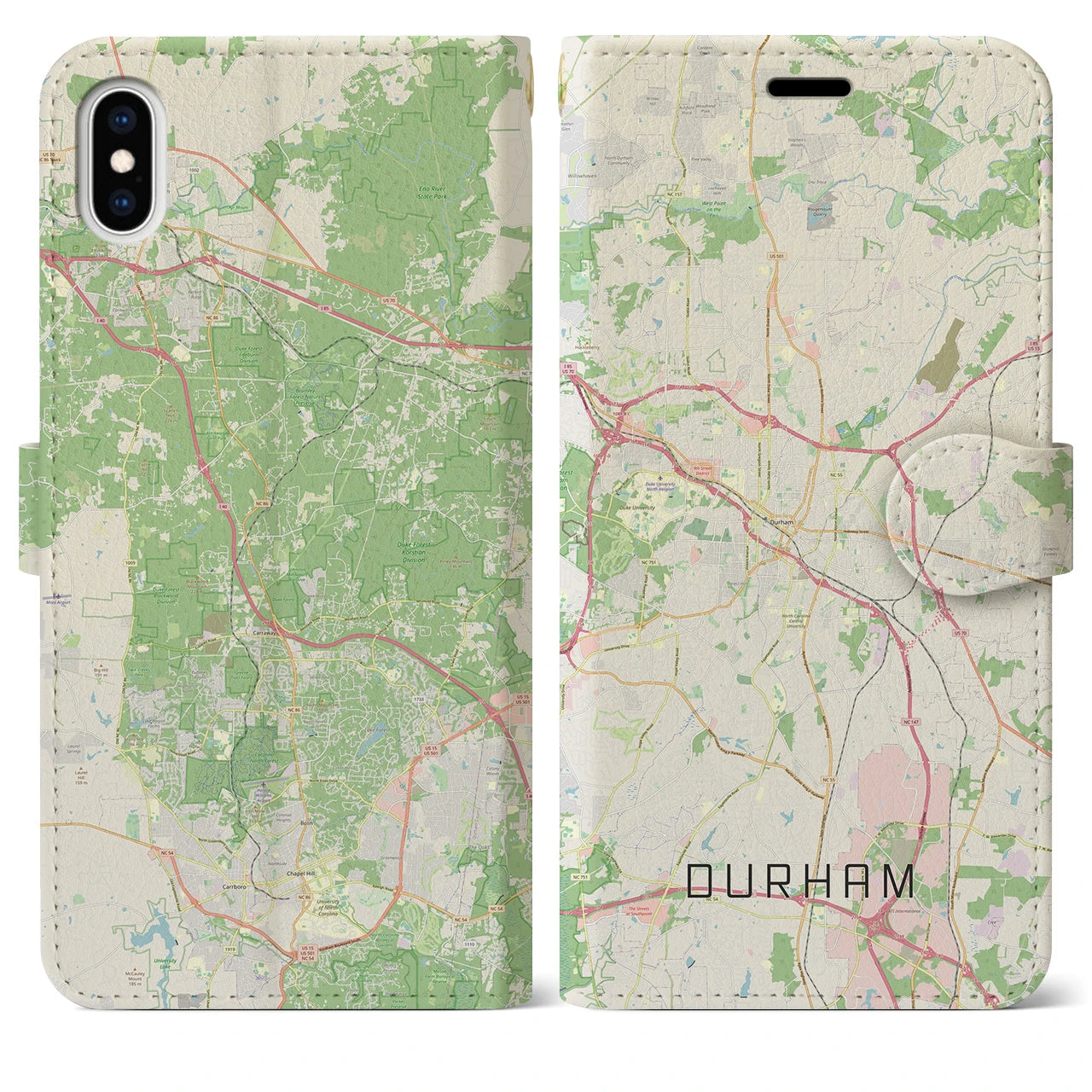 【ダーラム(アメリカ)】地図柄iPhoneケース(手帳タイプ)ナチュラル・iPhone XS Max 用