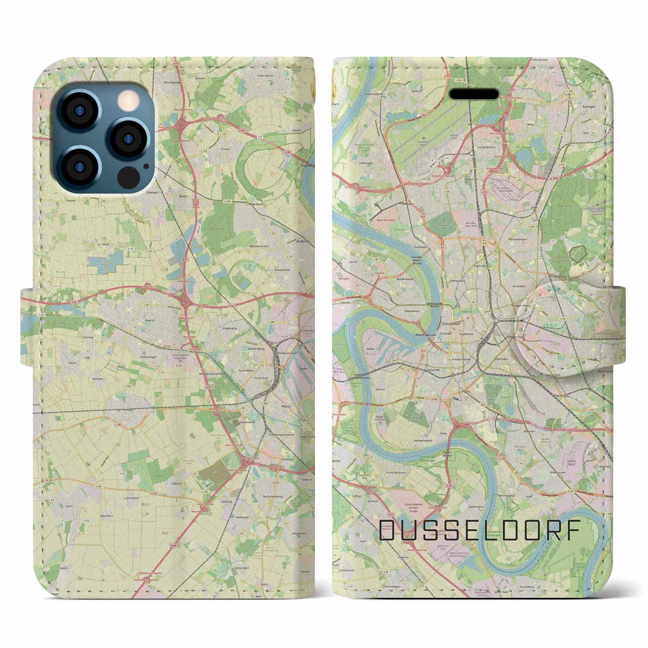 【デュッセルドルフ(ドイツ)】地図柄iPhoneケース(手帳タイプ)ナチュラル・iPhone 12 / 12 Pro 用