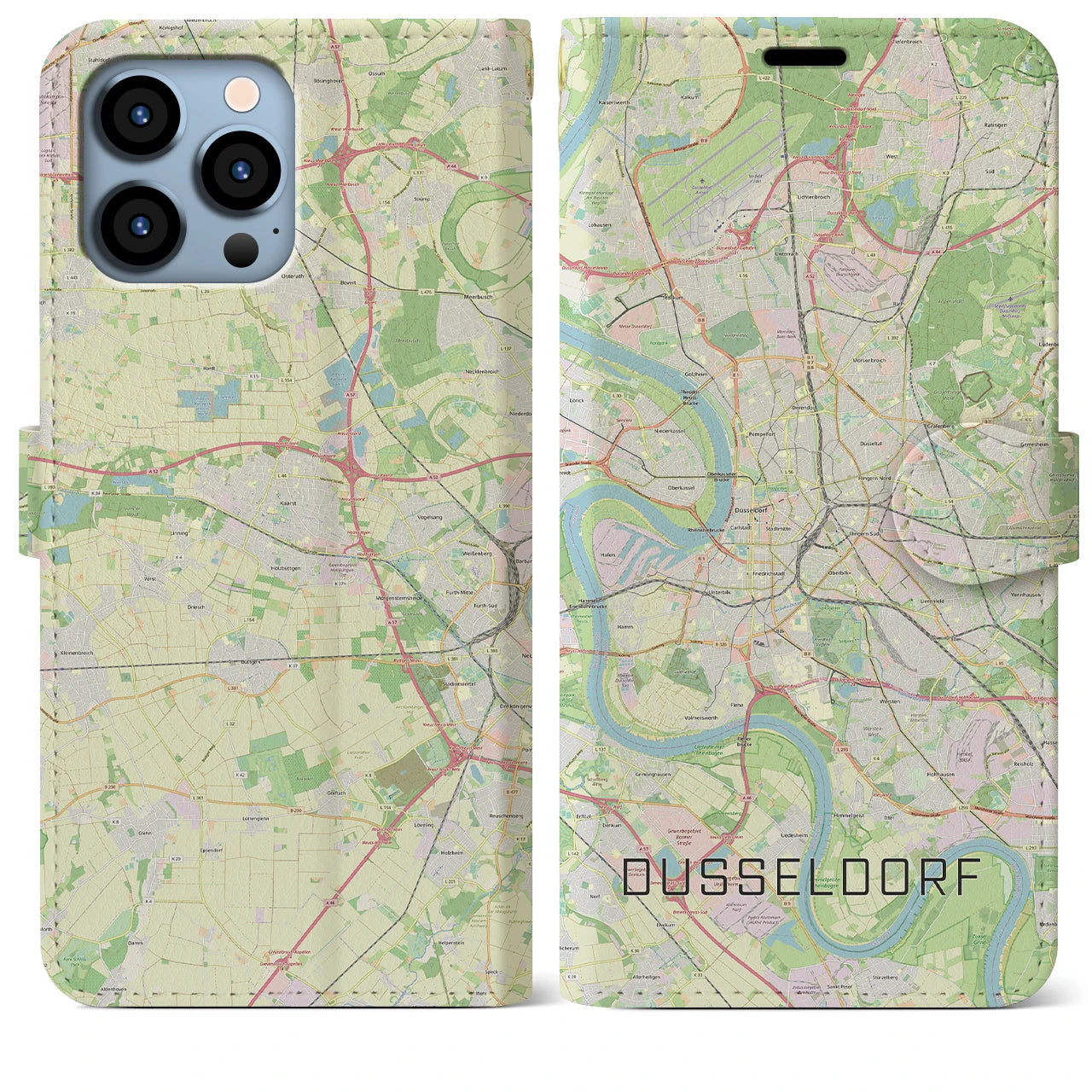 【デュッセルドルフ(ドイツ)】地図柄iPhoneケース(手帳タイプ)ナチュラル・iPhone 13 Pro Max 用