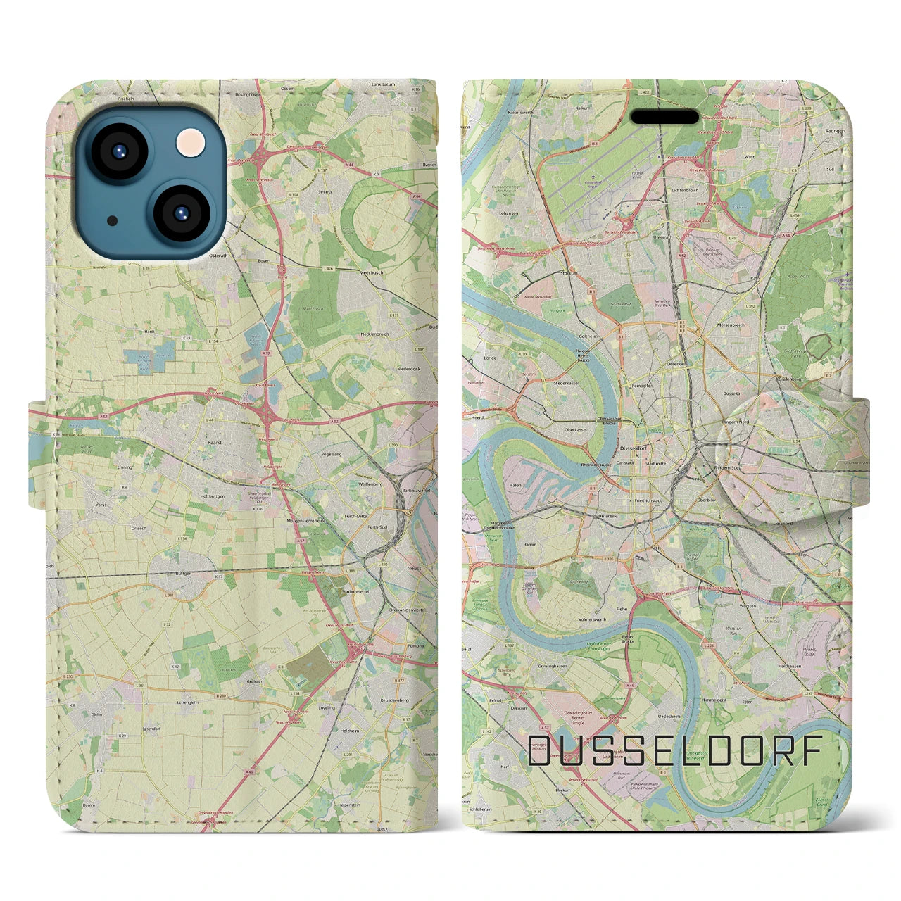 【デュッセルドルフ(ドイツ)】地図柄iPhoneケース(手帳タイプ)ナチュラル・iPhone 13 用