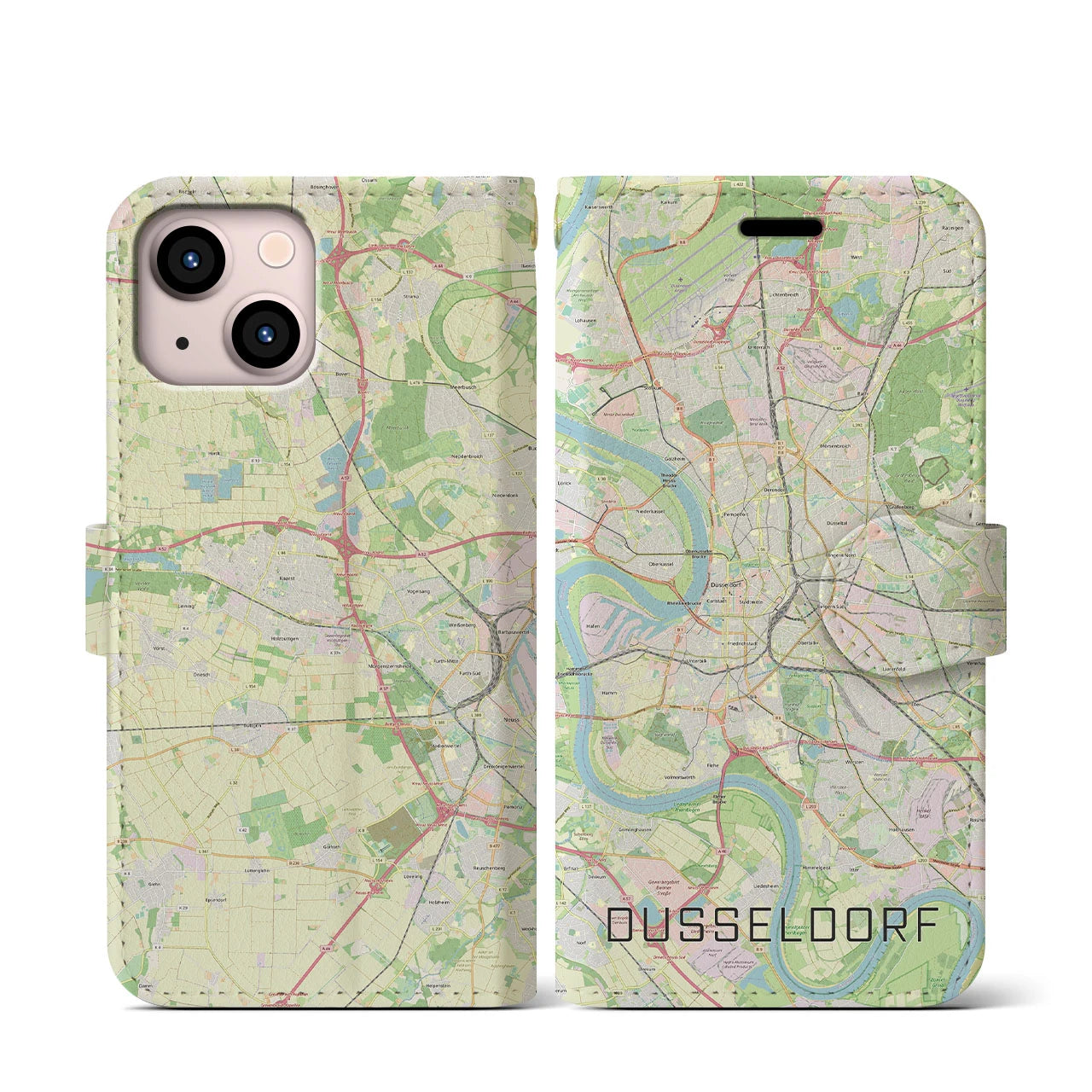 【デュッセルドルフ(ドイツ)】地図柄iPhoneケース(手帳タイプ)ナチュラル・iPhone 13 mini 用