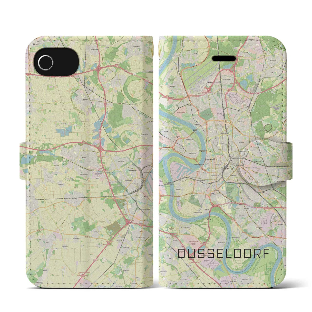 【デュッセルドルフ(ドイツ)】地図柄iPhoneケース(手帳タイプ)ナチュラル・iPhone SE(第3 / 第2世代) / 8 / 7 / 6s / 6 用