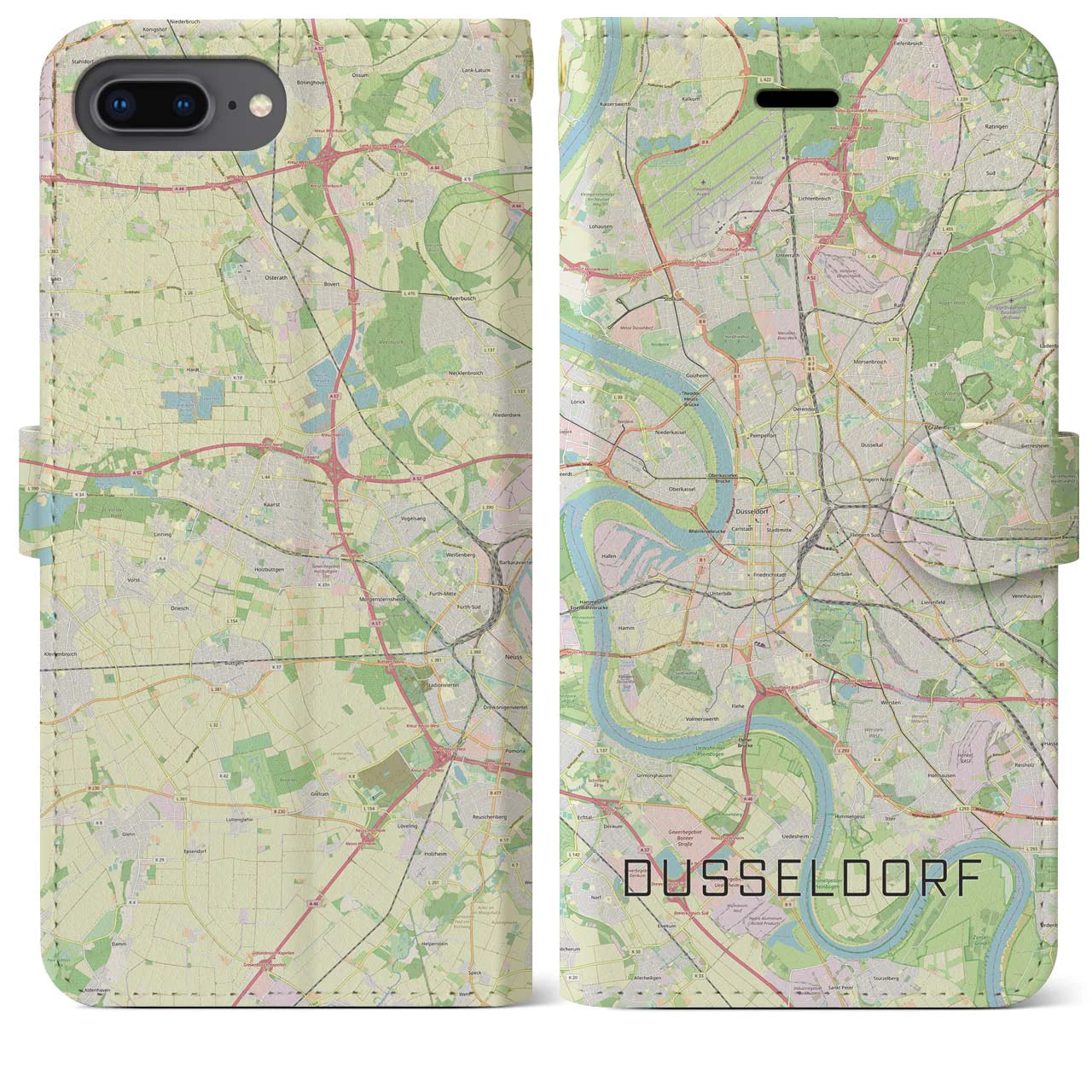 【デュッセルドルフ(ドイツ)】地図柄iPhoneケース(手帳タイプ)ナチュラル・iPhone 8Plus /7Plus / 6sPlus / 6Plus 用