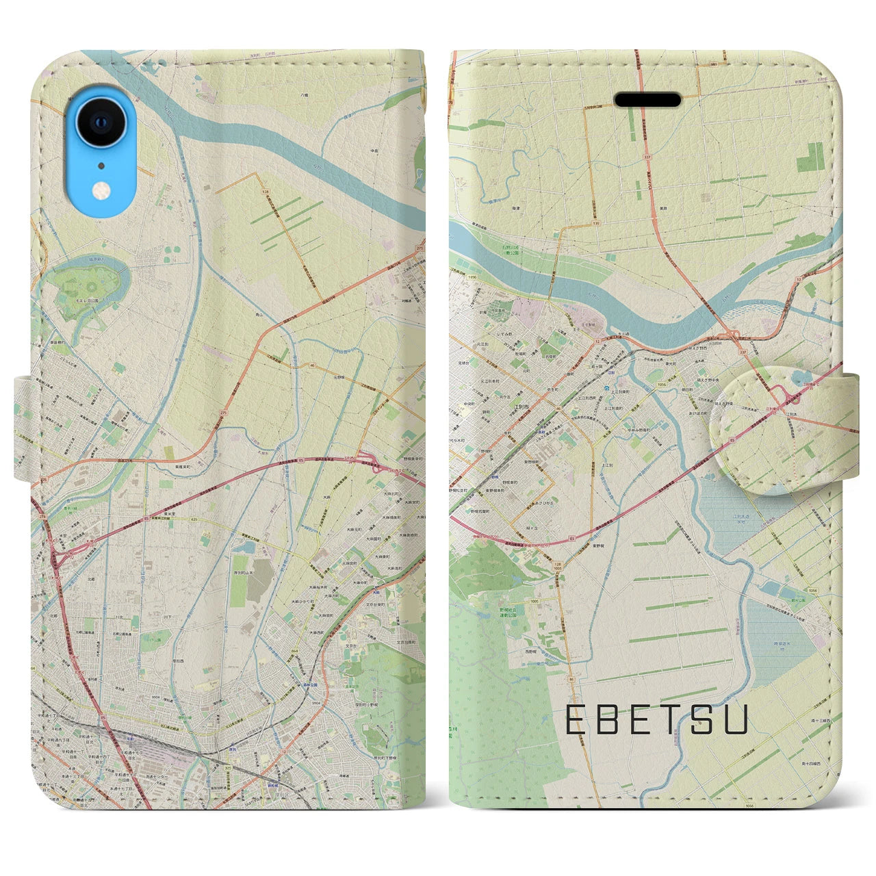 【江別(北海道)】地図柄iPhoneケース(手帳タイプ)ナチュラル・iPhone XR 用
