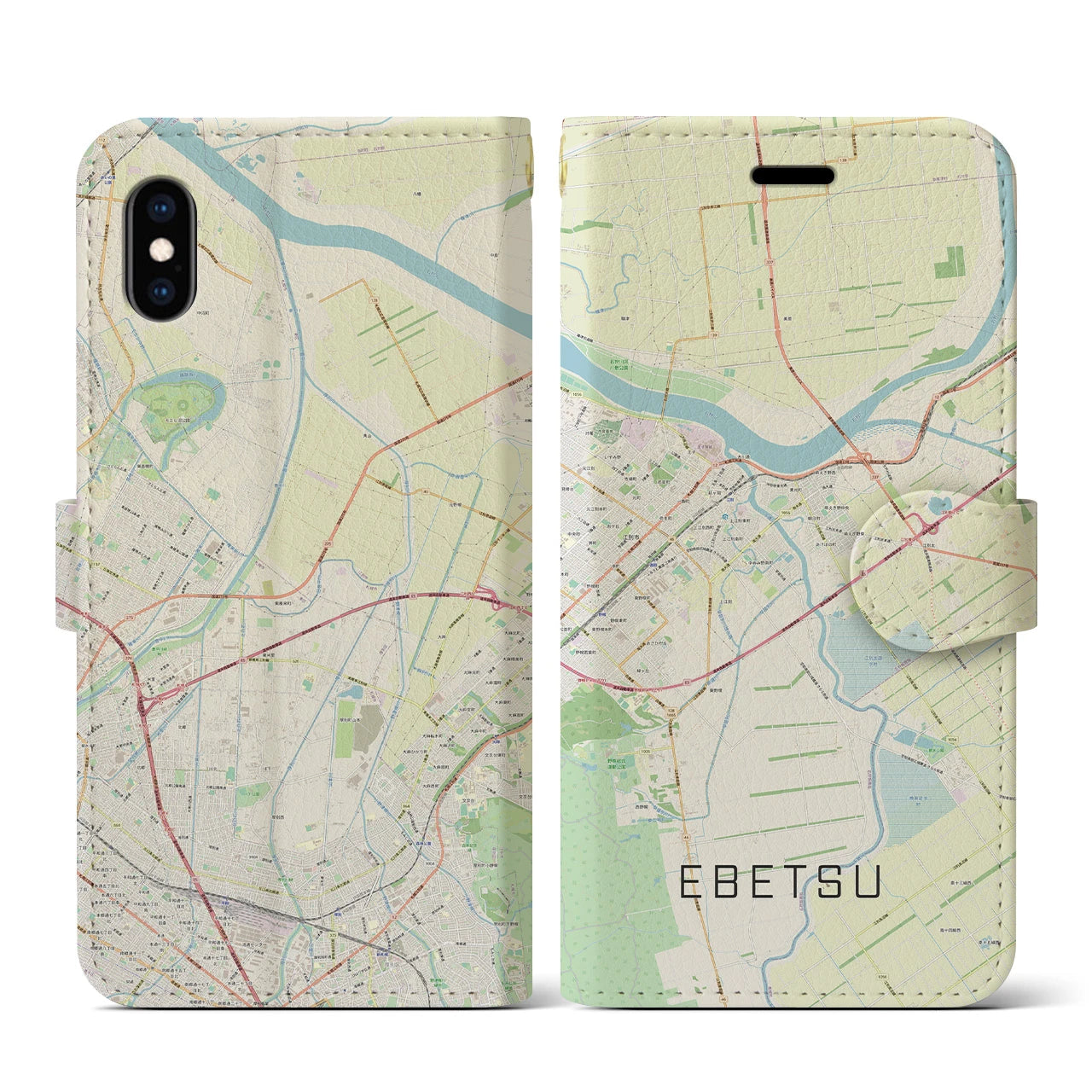 【江別(北海道)】地図柄iPhoneケース(手帳タイプ)ナチュラル・iPhone XS / X 用