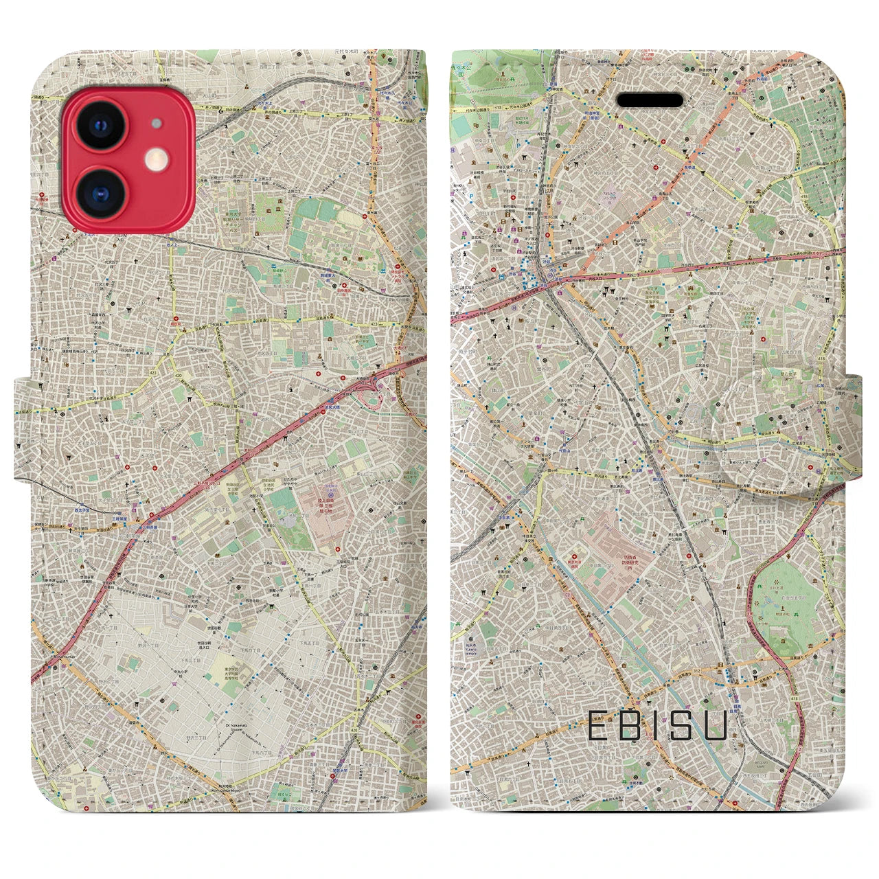 【恵比寿(東京都)】地図柄iPhoneケース(手帳タイプ)ナチュラル・iPhone 11 用