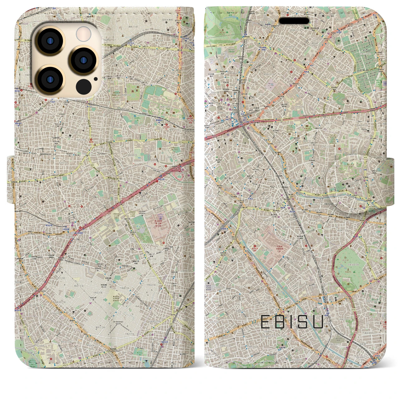 【恵比寿(東京都)】地図柄iPhoneケース(手帳タイプ)ナチュラル・iPhone 12 Pro Max 用