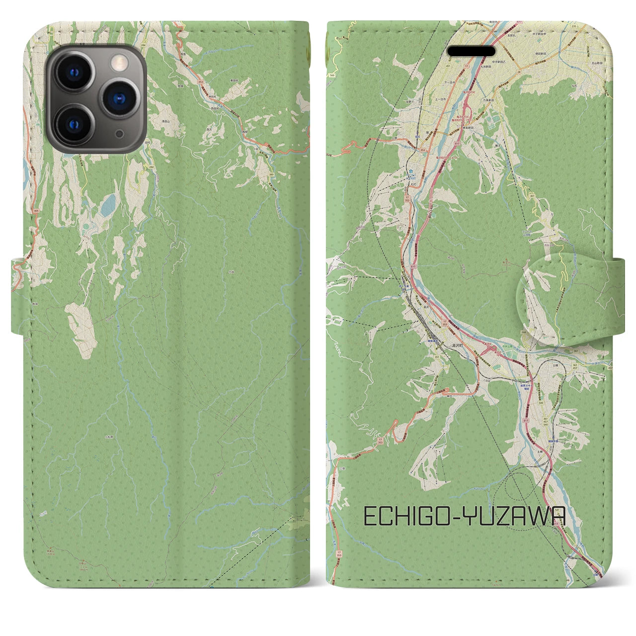 【越後湯沢(新潟県)】地図柄iPhoneケース(手帳タイプ)ナチュラル・iPhone 11 Pro Max 用