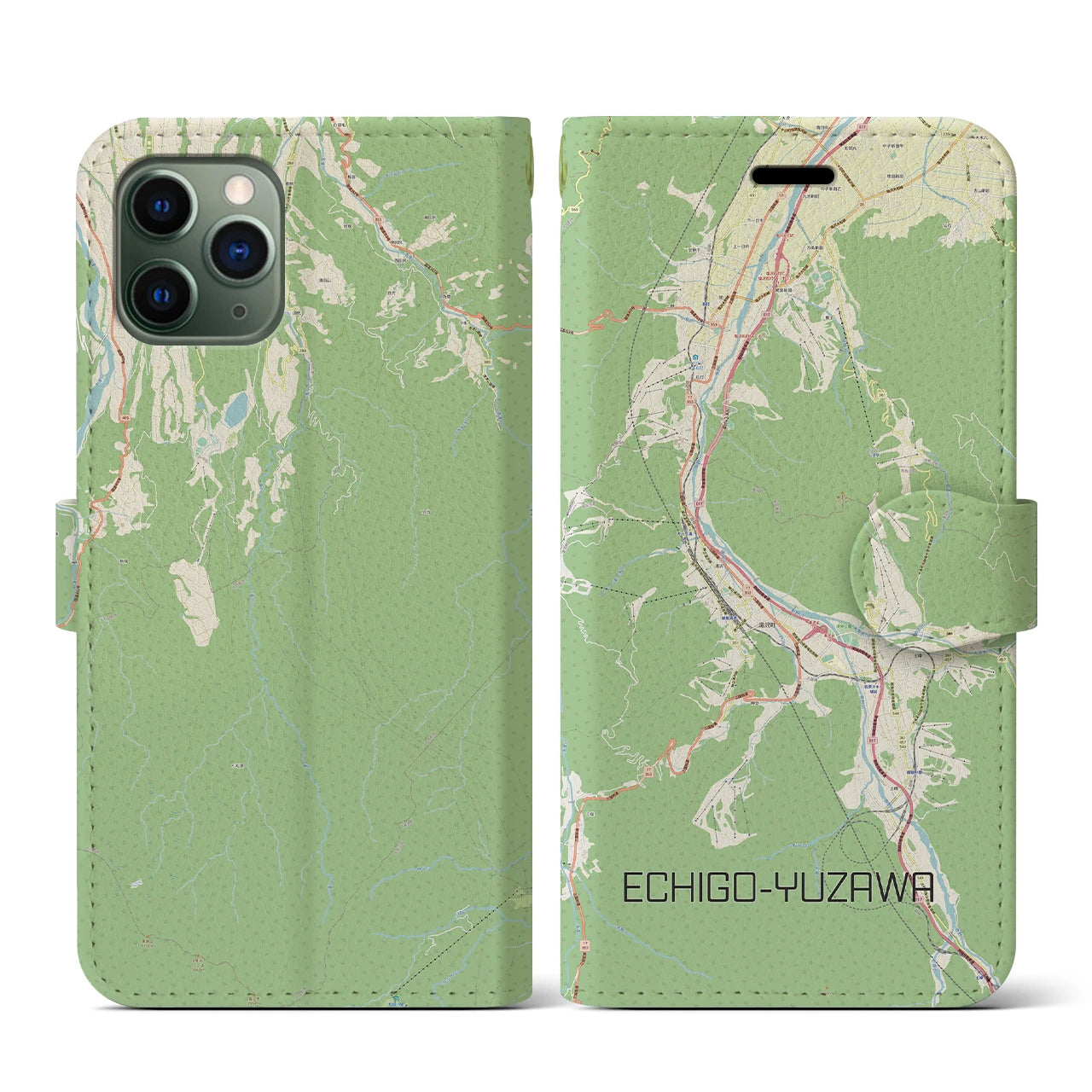 【越後湯沢(新潟県)】地図柄iPhoneケース(手帳タイプ)ナチュラル・iPhone 11 Pro 用