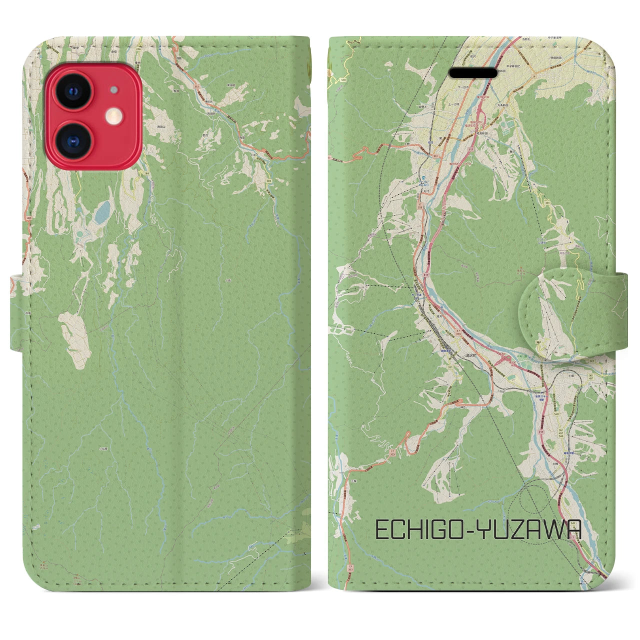 【越後湯沢(新潟県)】地図柄iPhoneケース(手帳タイプ)ナチュラル・iPhone 11 用