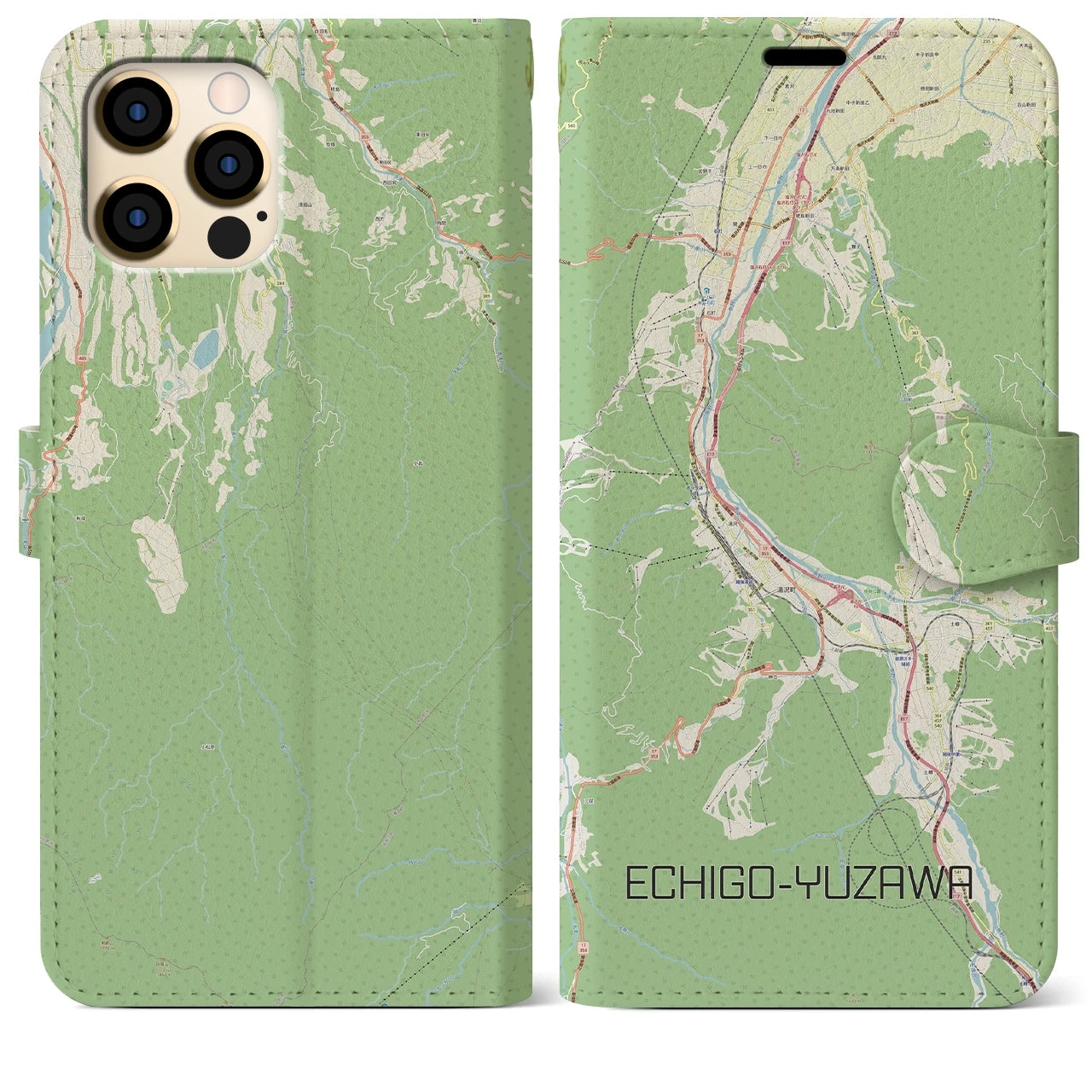 【越後湯沢(新潟県)】地図柄iPhoneケース(手帳タイプ)ナチュラル・iPhone 12 Pro Max 用
