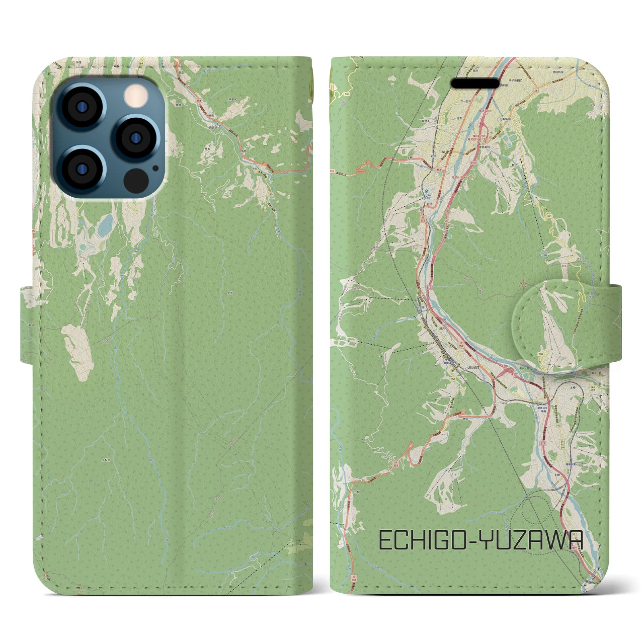 【越後湯沢(新潟県)】地図柄iPhoneケース(手帳タイプ)ナチュラル・iPhone 12 / 12 Pro 用