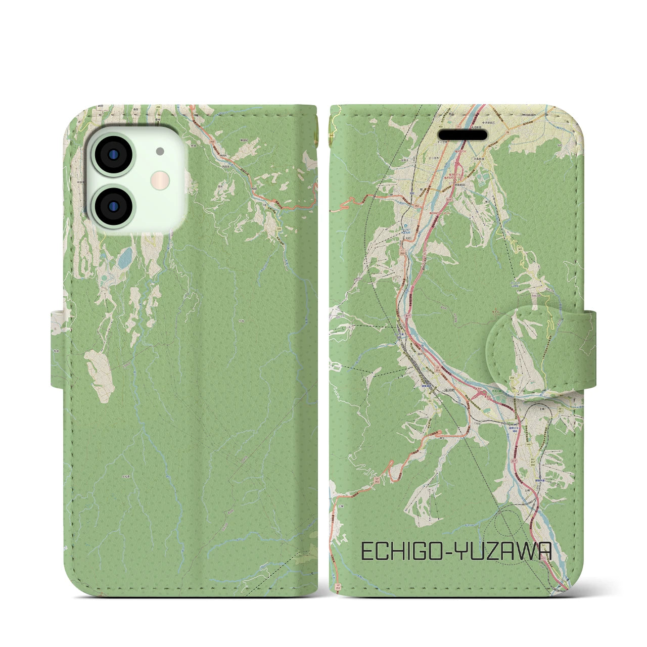 【越後湯沢(新潟県)】地図柄iPhoneケース(手帳タイプ)ナチュラル・iPhone 12 mini 用