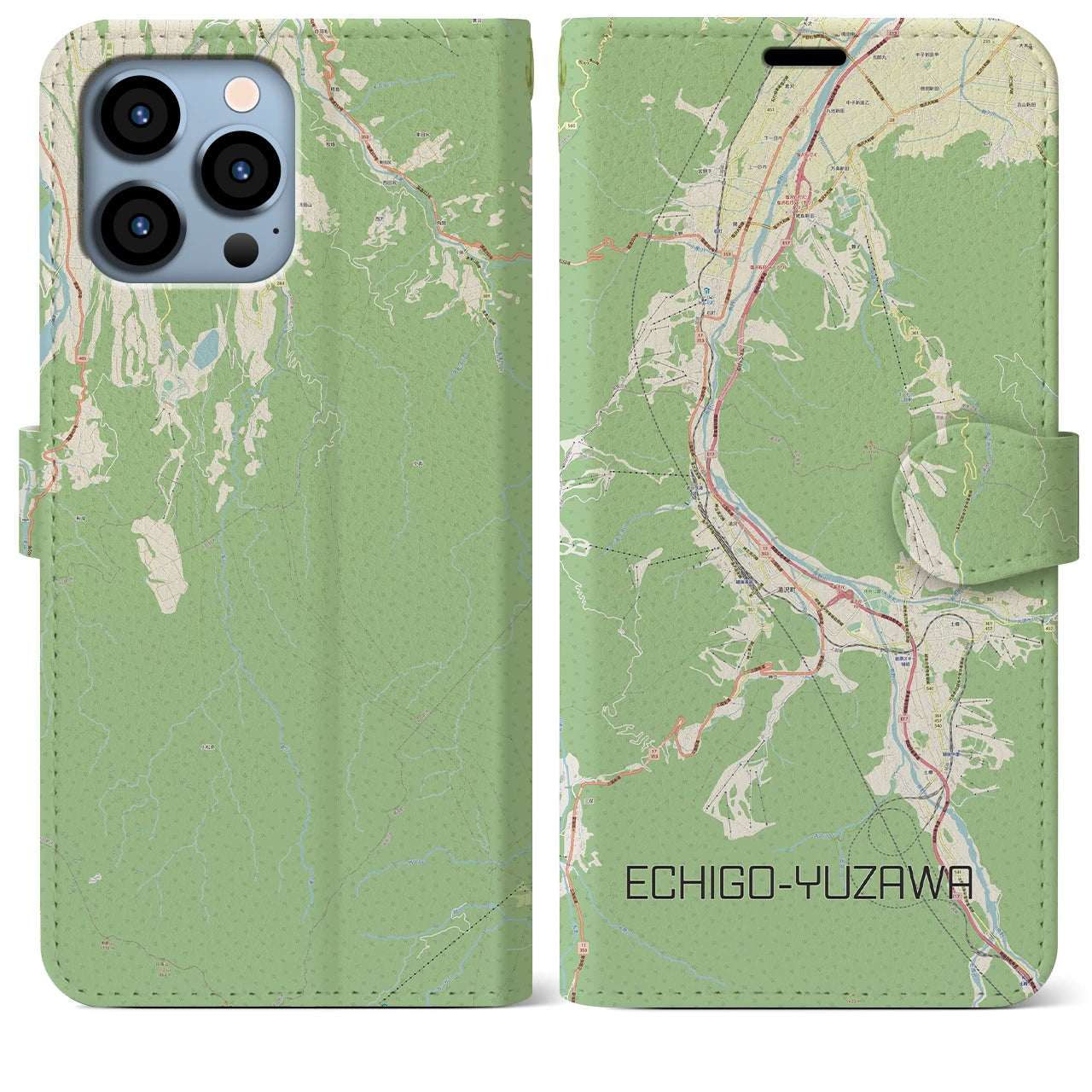 【越後湯沢(新潟県)】地図柄iPhoneケース(手帳タイプ)ナチュラル・iPhone 13 Pro Max 用