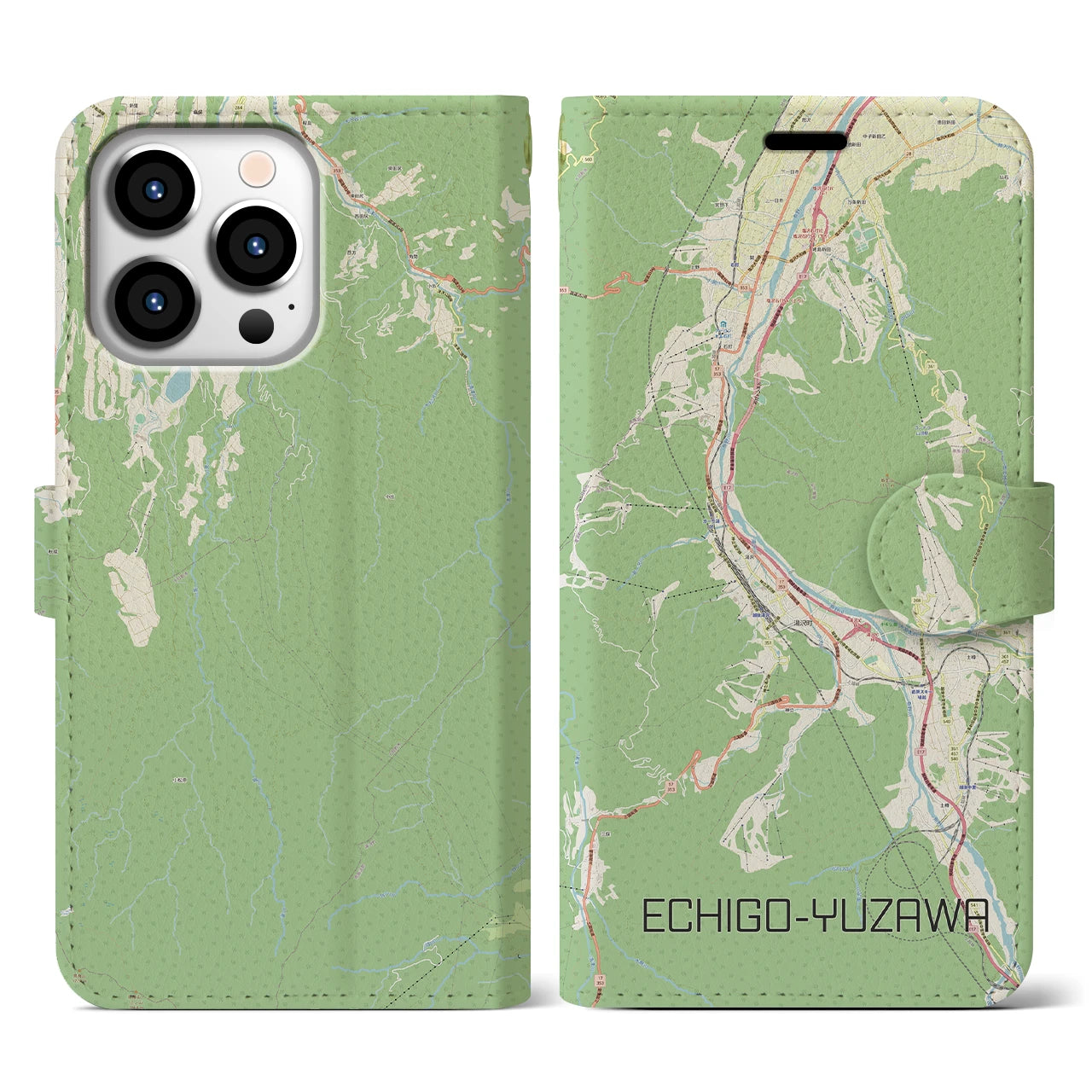 【越後湯沢(新潟県)】地図柄iPhoneケース(手帳タイプ)ナチュラル・iPhone 13 Pro 用