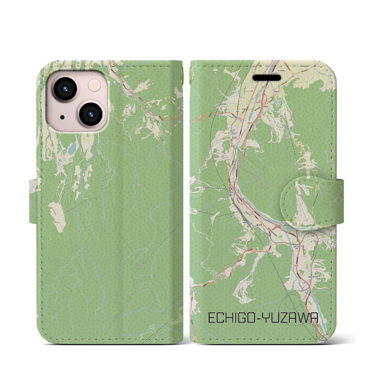 【越後湯沢(新潟県)】地図柄iPhoneケース(手帳タイプ)ナチュラル・iPhone 13 mini 用