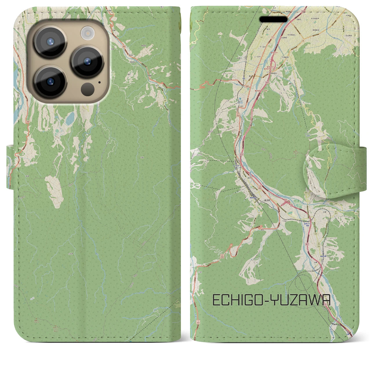 【越後湯沢(新潟県)】地図柄iPhoneケース(手帳タイプ)ナチュラル・iPhone 14 Pro Max 用
