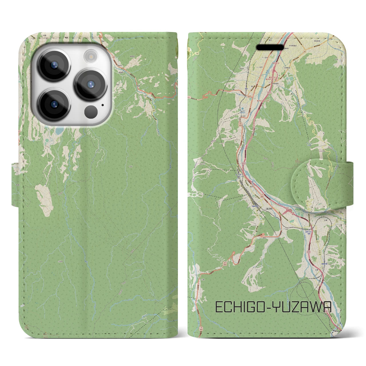 【越後湯沢(新潟県)】地図柄iPhoneケース(手帳タイプ)ナチュラル・iPhone 14 Pro 用