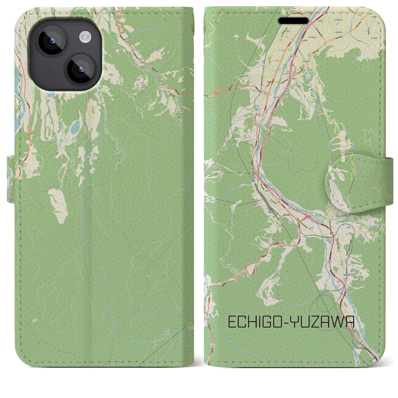 【越後湯沢(新潟県)】地図柄iPhoneケース(手帳タイプ)ナチュラル・iPhone 14 Plus 用