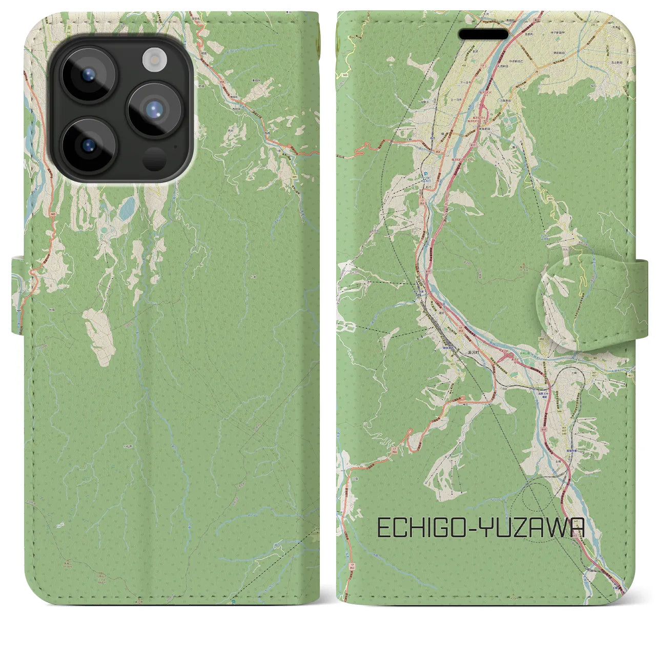 【越後湯沢(新潟県)】地図柄iPhoneケース(手帳タイプ)ナチュラル・iPhone 15 Pro Max 用