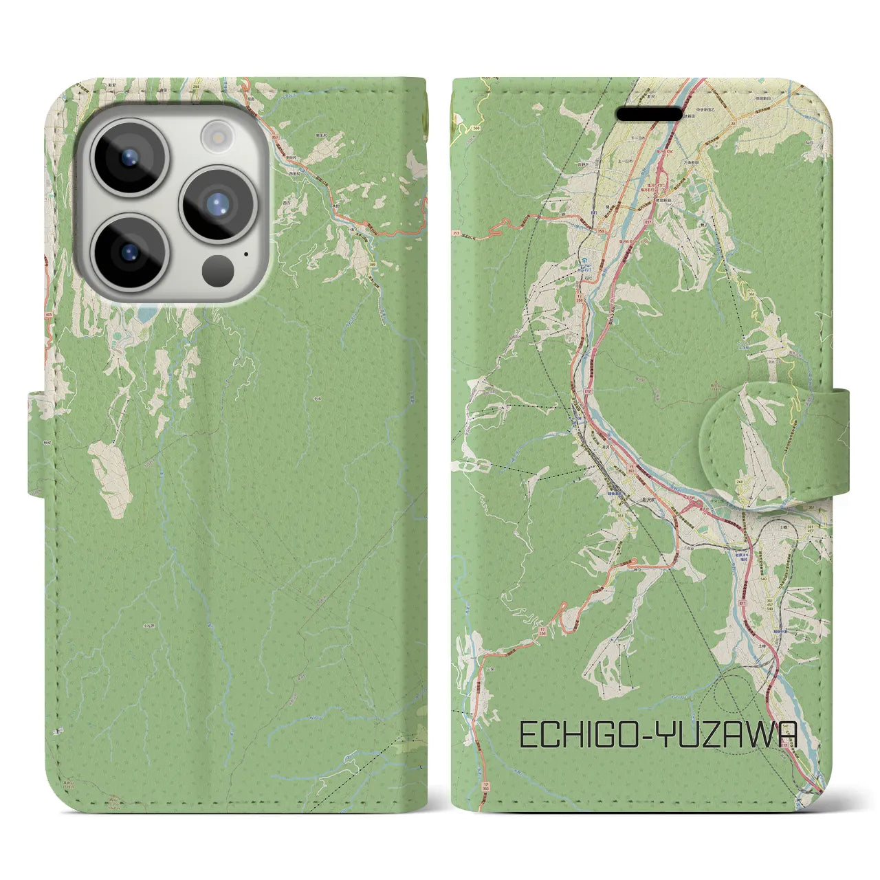 【越後湯沢(新潟県)】地図柄iPhoneケース(手帳タイプ)ナチュラル・iPhone 15 Pro 用