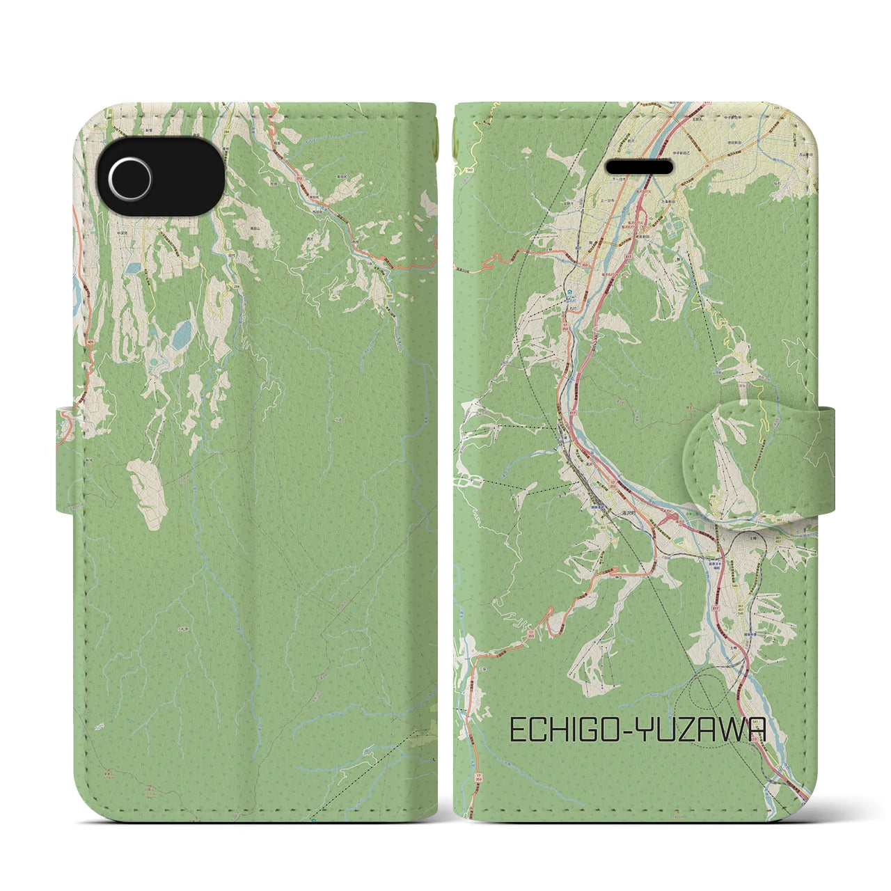 【越後湯沢(新潟県)】地図柄iPhoneケース(手帳タイプ)ナチュラル・iPhone SE(第3 / 第2世代) / 8 / 7 / 6s / 6 用