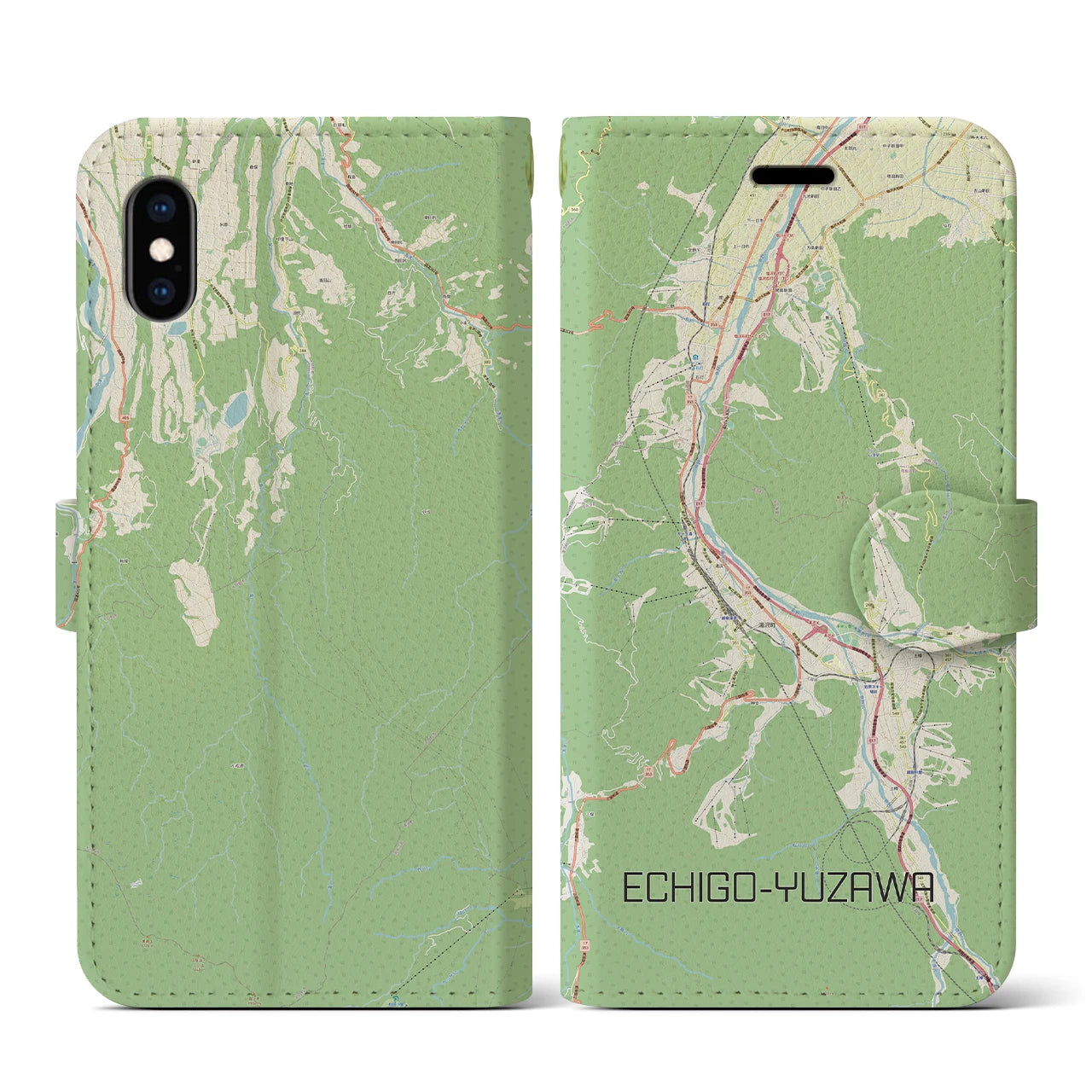 【越後湯沢(新潟県)】地図柄iPhoneケース(手帳タイプ)ナチュラル・iPhone XS / X 用
