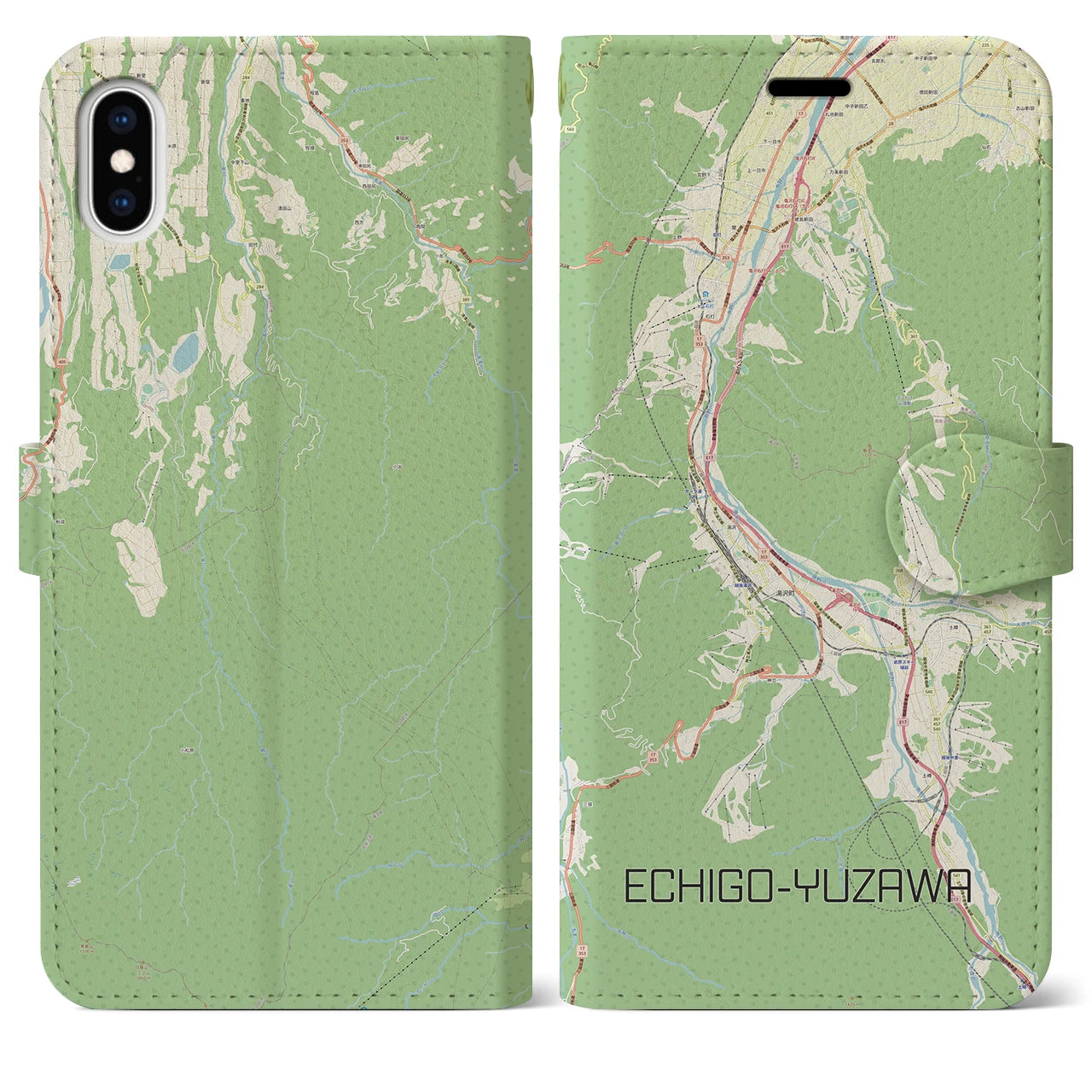 【越後湯沢(新潟県)】地図柄iPhoneケース(手帳タイプ)ナチュラル・iPhone XS Max 用