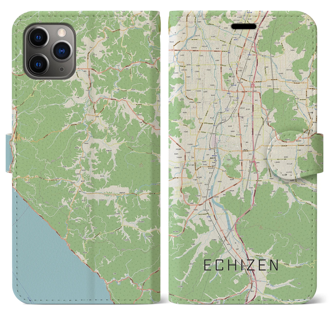 【越前(福井県)】地図柄iPhoneケース(手帳タイプ)ナチュラル・iPhone 11 Pro Max 用
