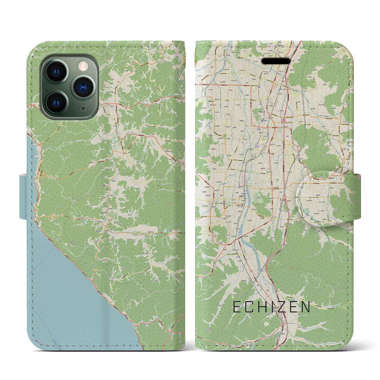 【越前(福井県)】地図柄iPhoneケース(手帳タイプ)ナチュラル・iPhone 11 Pro 用