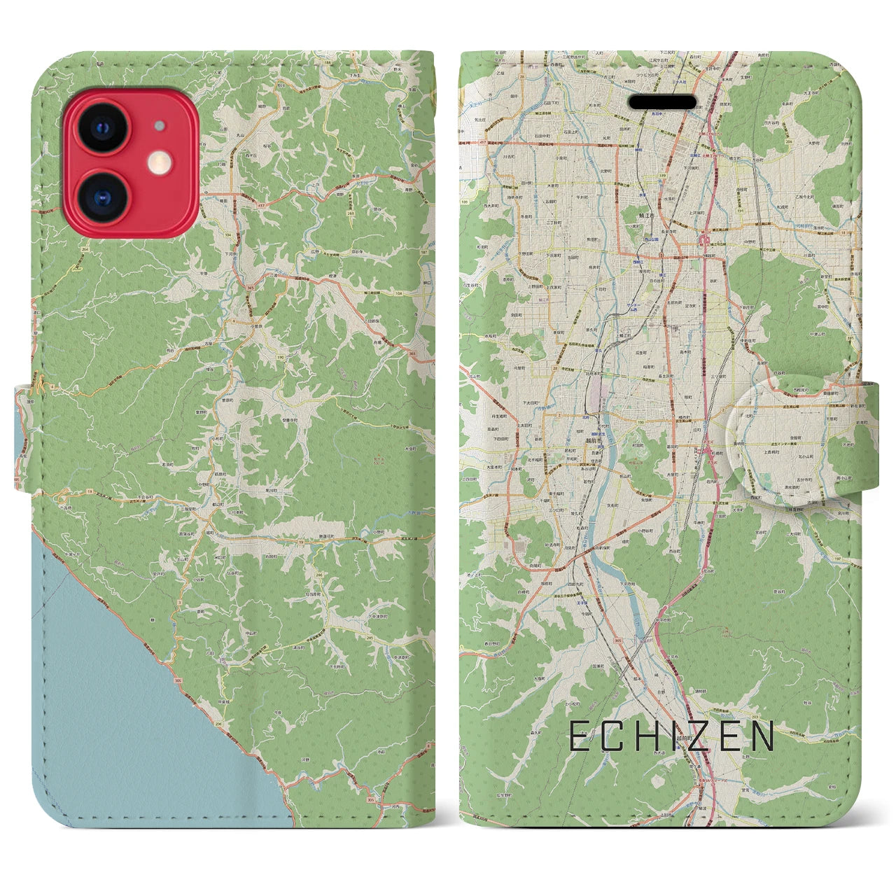 【越前(福井県)】地図柄iPhoneケース(手帳タイプ)ナチュラル・iPhone 11 用