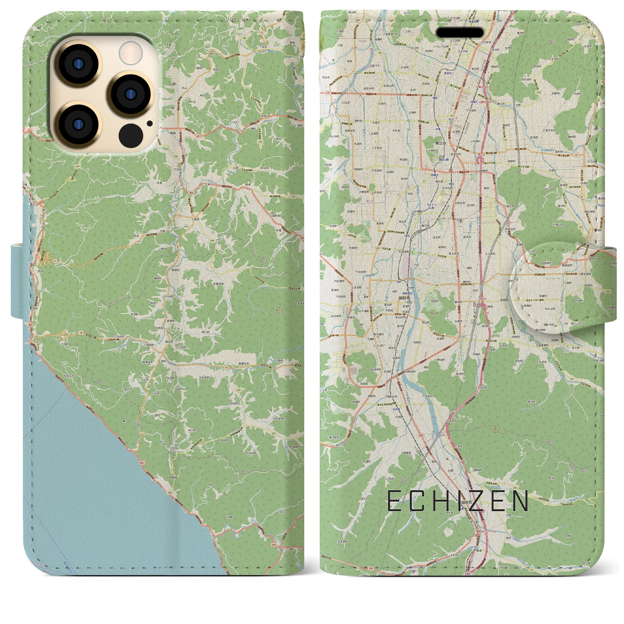 【越前(福井県)】地図柄iPhoneケース(手帳タイプ)ナチュラル・iPhone 12 Pro Max 用