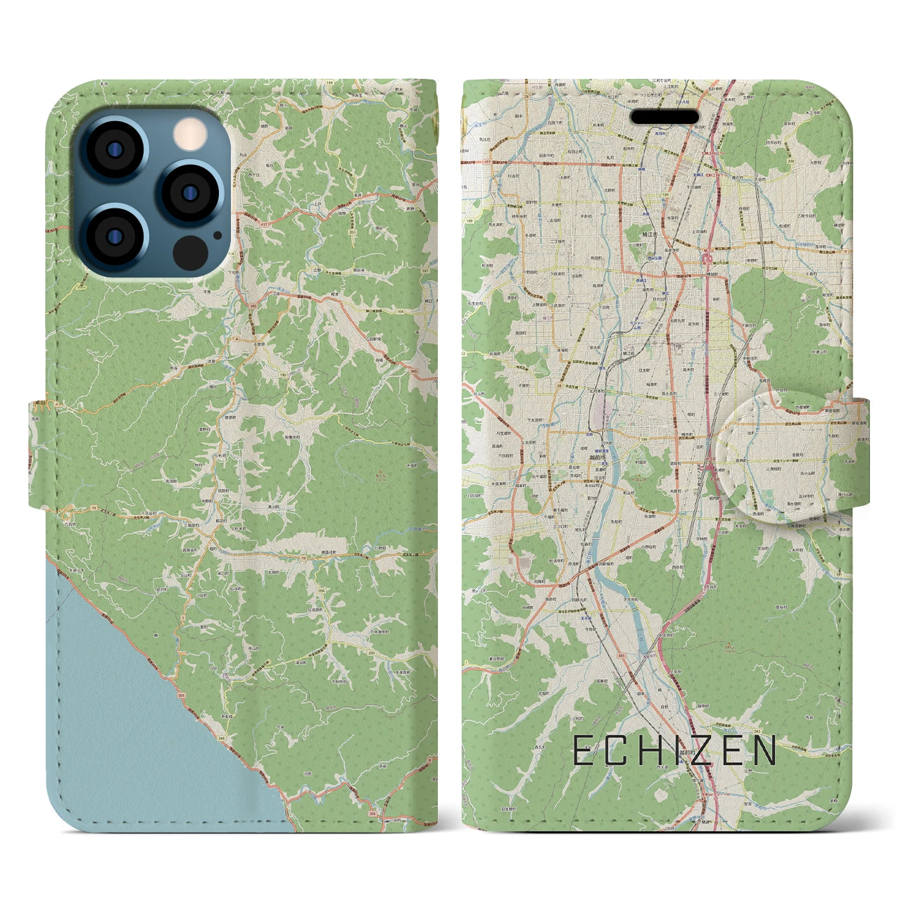 【越前(福井県)】地図柄iPhoneケース(手帳タイプ)ナチュラル・iPhone 12 / 12 Pro 用