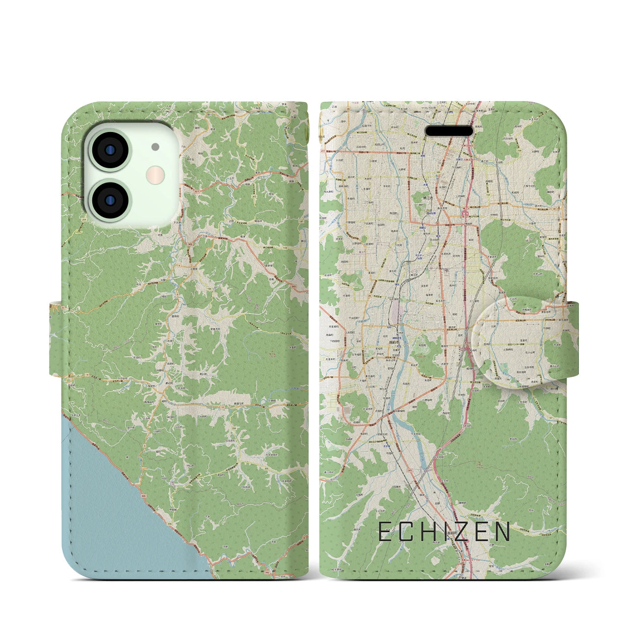 【越前(福井県)】地図柄iPhoneケース(手帳タイプ)ナチュラル・iPhone 12 mini 用