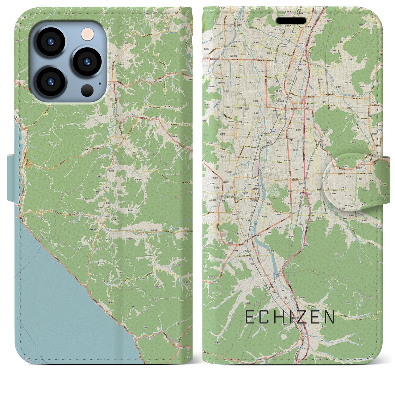 【越前(福井県)】地図柄iPhoneケース(手帳タイプ)ナチュラル・iPhone 13 Pro Max 用