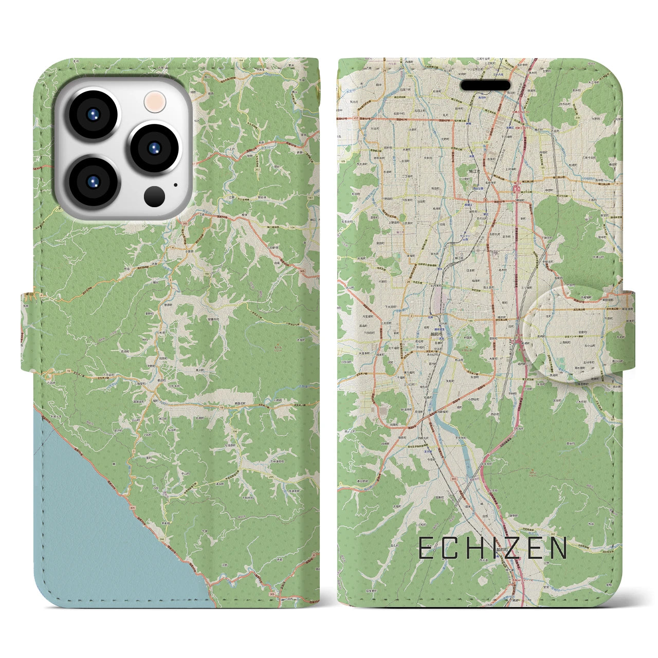 【越前(福井県)】地図柄iPhoneケース(手帳タイプ)ナチュラル・iPhone 13 Pro 用