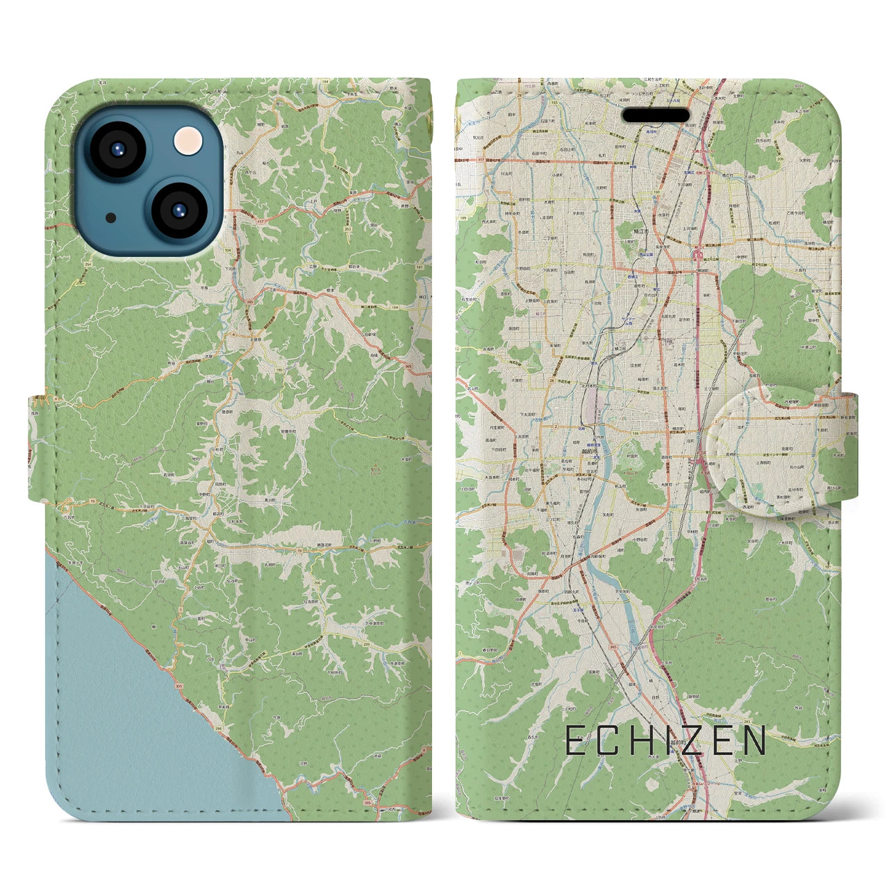 【越前(福井県)】地図柄iPhoneケース(手帳タイプ)ナチュラル・iPhone 13 用