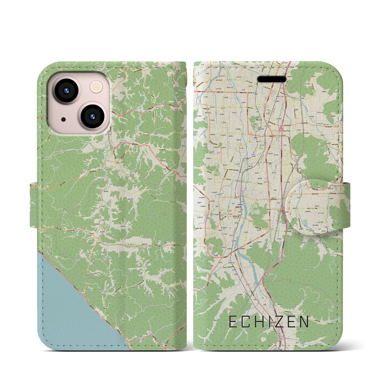 【越前(福井県)】地図柄iPhoneケース(手帳タイプ)ナチュラル・iPhone 13 mini 用
