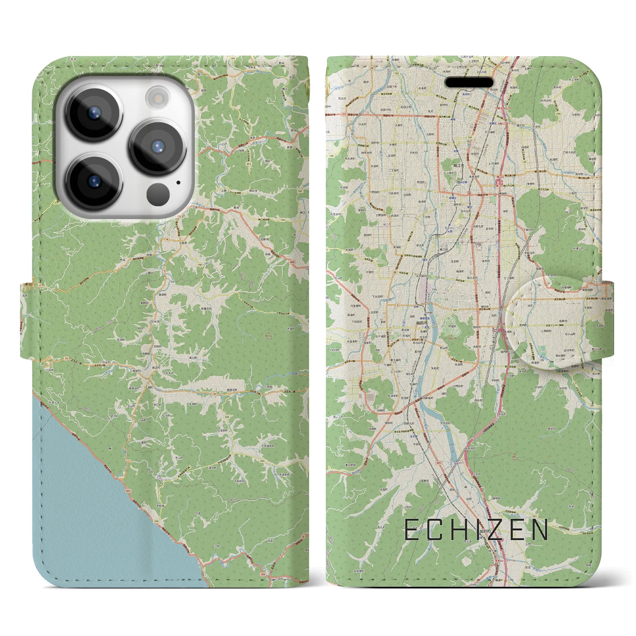 【越前(福井県)】地図柄iPhoneケース(手帳タイプ)ナチュラル・iPhone 14 Pro 用
