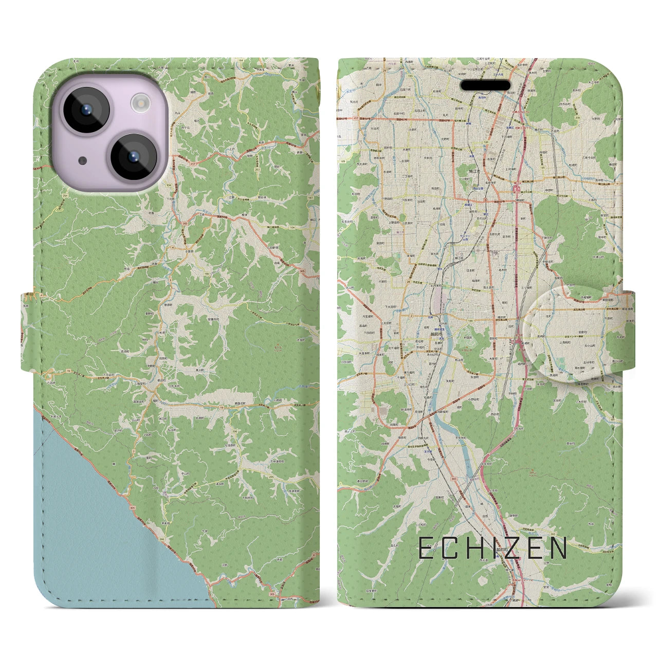 【越前(福井県)】地図柄iPhoneケース(手帳タイプ)ナチュラル・iPhone 14 用